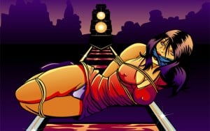 Tearful lady by the rails