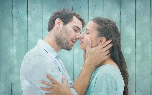 Love Blooms: Couple About to Share a Kiss